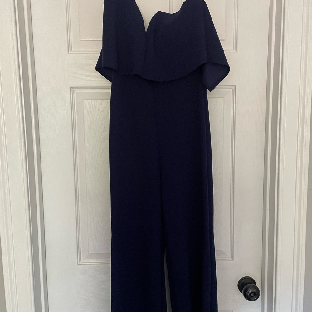 Lulu's Midnight Blue Off-Shoulder Jumpsuit